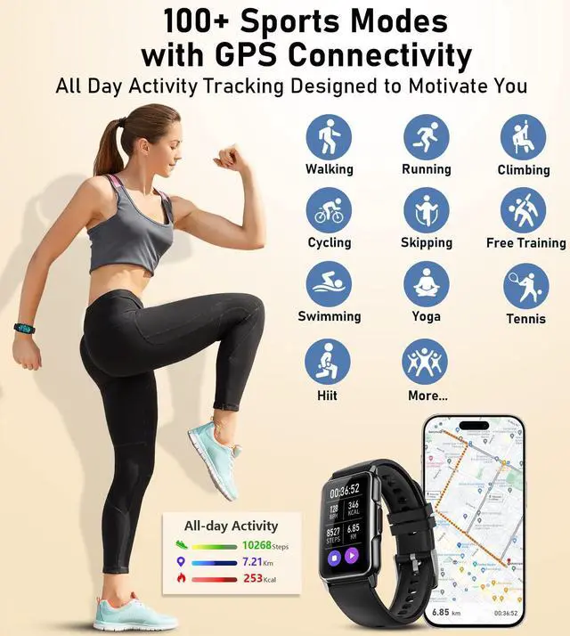 Alt view image 5 of 7 - Smart Watch Health Fitness Tracker with 24/7 Heart Rate, Blood Oxygen Blood Pressure Sleep Monitor, 115 Sports Modes, Step Calorie Counter Pedometer IP68 Waterproof for Android and iPhone Women Men