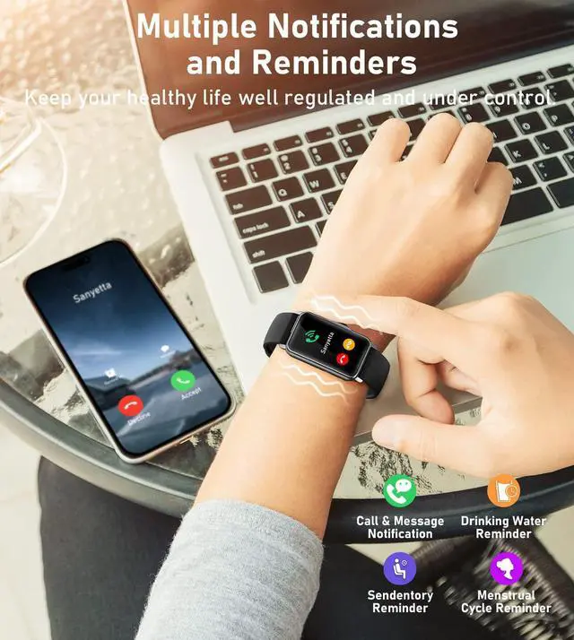 Alt view image 6 of 7 - Smart Watch Health Fitness Tracker with 24/7 Heart Rate, Blood Oxygen Blood Pressure Sleep Monitor, 115 Sports Modes, Step Calorie Counter Pedometer IP68 Waterproof for Android and iPhone Women Men