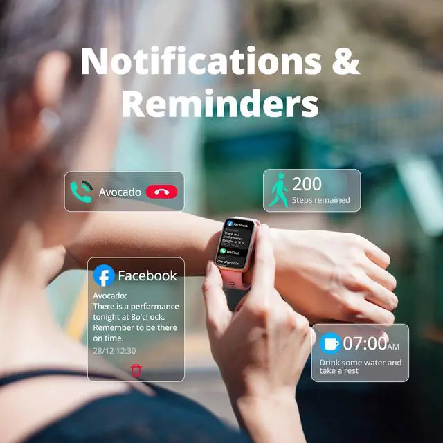 Alt view image 6 of 7 - Fitness Tracker Watch for Women & Men, 1.47" HD with Bluetooth, 24/7 Heart Rate & Blood Oxygen Monitor, Sleep & Step Counter, 100+ Sports Modes, 3ATM Waterproof, Compatible with Android iOS Pink