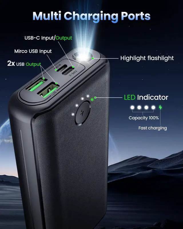 Alt view image 4 of 7 - Portable Charger Power Bank 40000mah, USB C Fast Charging 22.5W External Battery Pack Phone Charger Quick Charge with 3 Outputs & 2 Inputs for iPhone 16/15 Samsung Android Camping Travel Essentials