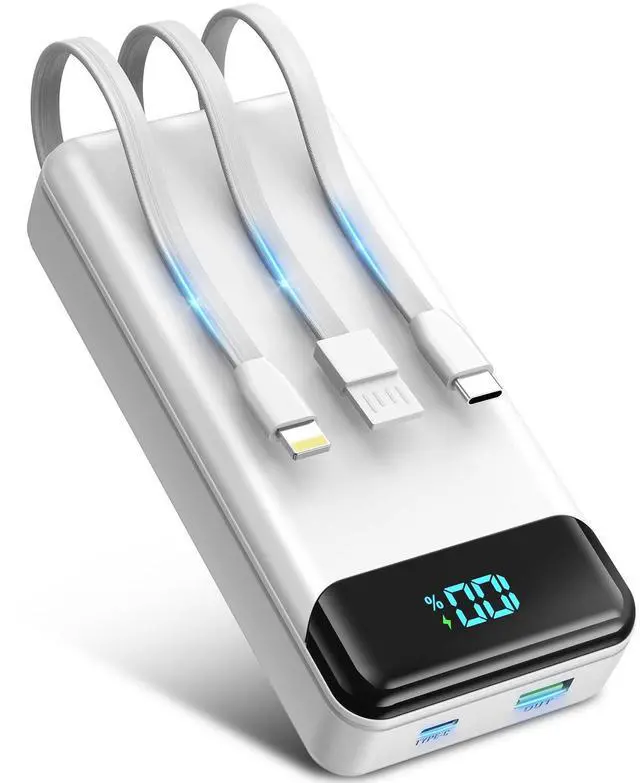 Main image of Portable Charger 40000mAh Power Bank Built-in Cable Battery Pack, PD 22.5W Fast Charging Portable Phone Charger 4 Output 3 Input, Compatible with iPhone 16 15 14 13 Samsung Google iPad (White)