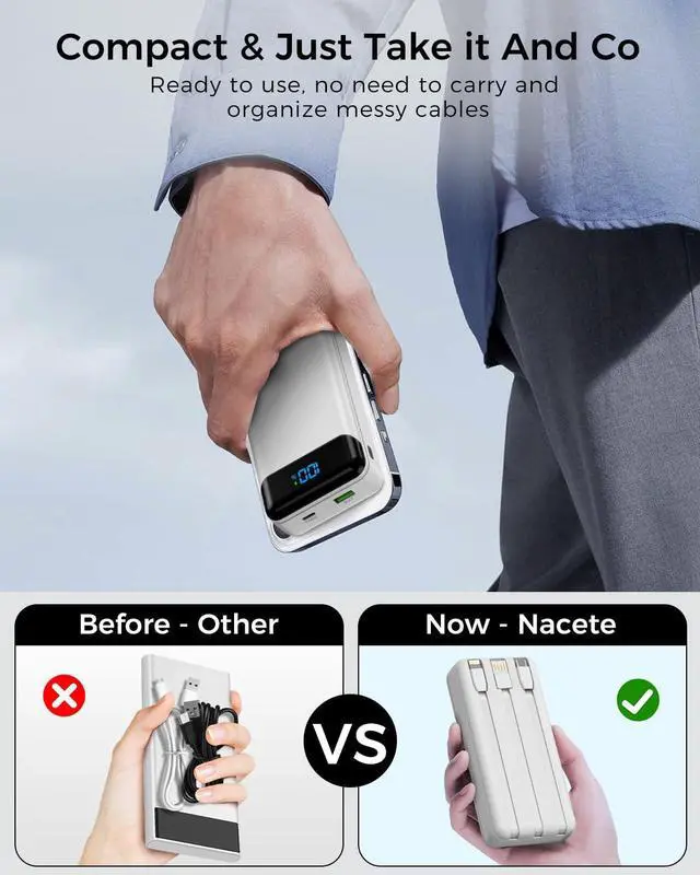 Alt view image 2 of 7 - Portable Charger 40000mAh Power Bank Built-in Cable Battery Pack, PD 22.5W Fast Charging Portable Phone Charger 4 Output 3 Input, Compatible with iPhone 16 15 14 13 Samsung Google iPad (White)