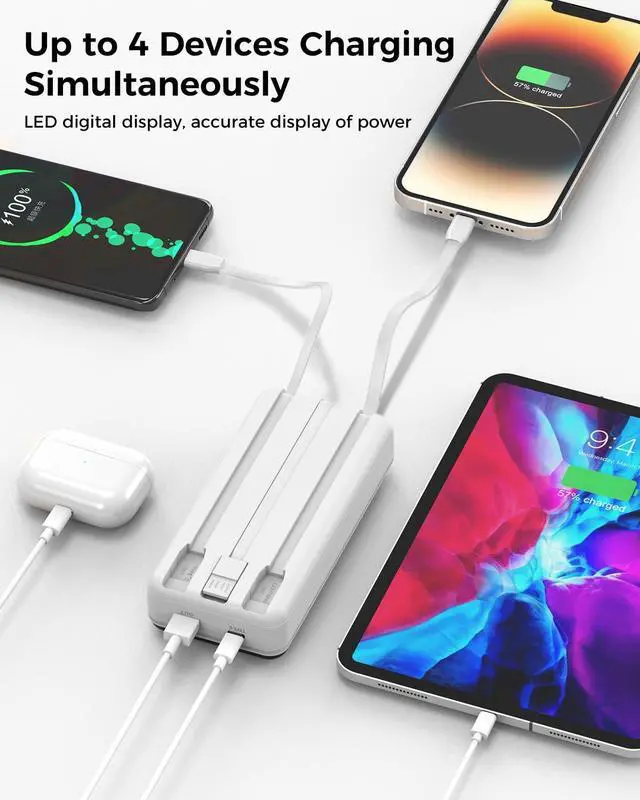 Alt view image 6 of 7 - Portable Charger 40000mAh Power Bank Built-in Cable Battery Pack, PD 22.5W Fast Charging Portable Phone Charger 4 Output 3 Input, Compatible with iPhone 16 15 14 13 Samsung Google iPad (White)