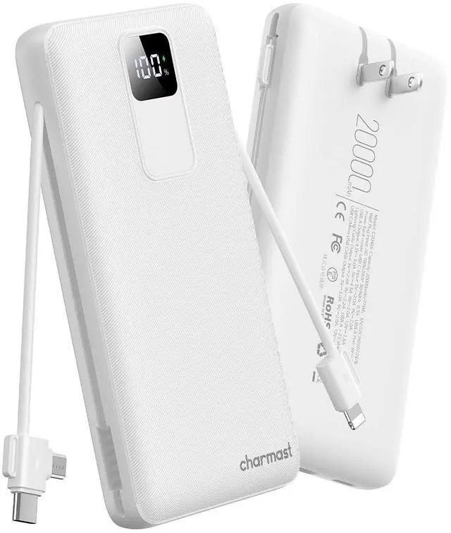 Main image of 20000mAh Portable Charger with Built-in Cables & Wall Plug, 20W USB C Power Bank, Fast Charging Battery Pack Travel Essentials Compatible with iPhone 16/15/14 Series, Samsung, Google, iPad