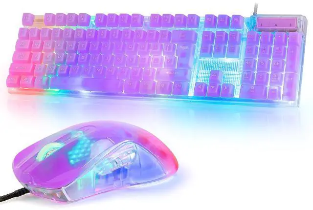 Main image of RGB Gaming Keyboard and Mouse Combo,USB Wired Custom Clear Keyboards, Rainbow LED Backlight Transparent Keyboard Mouse Set for Computer Windows PC PS4 Xbox Laptop