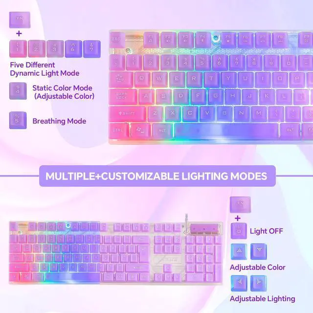 Alt view image 2 of 7 - RGB Gaming Keyboard and Mouse Combo,USB Wired Custom Clear Keyboards, Rainbow LED Backlight Transparent Keyboard Mouse Set for Computer Windows PC PS4 Xbox Laptop