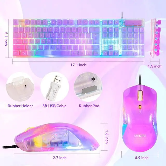 Alt view image 3 of 7 - RGB Gaming Keyboard and Mouse Combo,USB Wired Custom Clear Keyboards, Rainbow LED Backlight Transparent Keyboard Mouse Set for Computer Windows PC PS4 Xbox Laptop