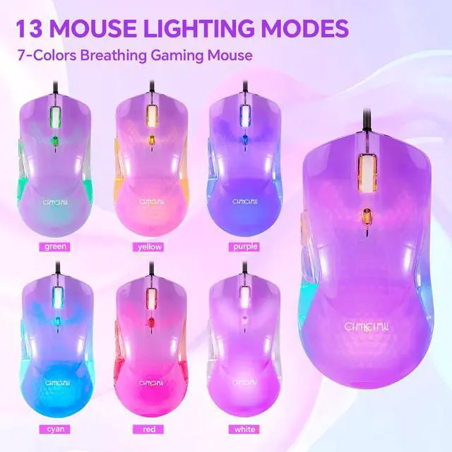 Alt view image 4 of 7 - RGB Gaming Keyboard and Mouse Combo,USB Wired Custom Clear Keyboards, Rainbow LED Backlight Transparent Keyboard Mouse Set for Computer Windows PC PS4 Xbox Laptop