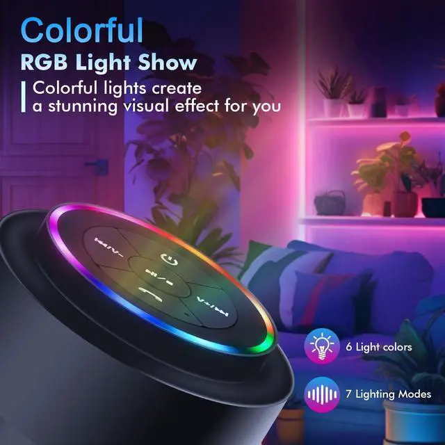 Alt view image 3 of 7 - Bluetooth Shower Speakers,Waterproof Bluetooth Speaker with RGB Lights IPX7 Waterproof Wireless Speaker with Suction Cup HD Sound Pairs to Phones,Tablets, for Bathrooms,Outdoor,Party,Beach