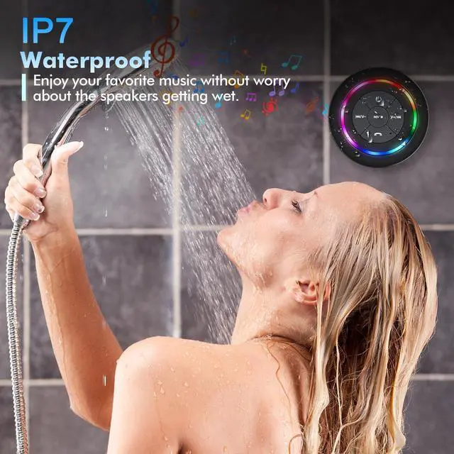 Alt view image 2 of 7 - Bluetooth Shower Speakers,Waterproof Bluetooth Speaker with RGB Lights IPX7 Waterproof Wireless Speaker with Suction Cup HD Sound Pairs to Phones,Tablets, for Bathrooms,Outdoor,Party,Beach