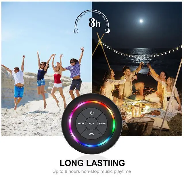 Alt view image 6 of 7 - Bluetooth Shower Speakers,Waterproof Bluetooth Speaker with RGB Lights IPX7 Waterproof Wireless Speaker with Suction Cup HD Sound Pairs to Phones,Tablets, for Bathrooms,Outdoor,Party,Beach