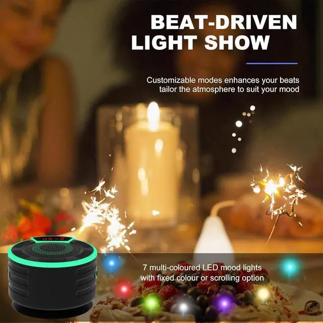 Alt view image 3 of 7 - Bluetooth Speakers, IPX7 Waterproof Shower Speaker, Portable Speaker with LED Display, FM Radio, Suction Cup, Light Show, Built-in Mic, Best Gifts for Pool Beach Home Party Travel Outdoors