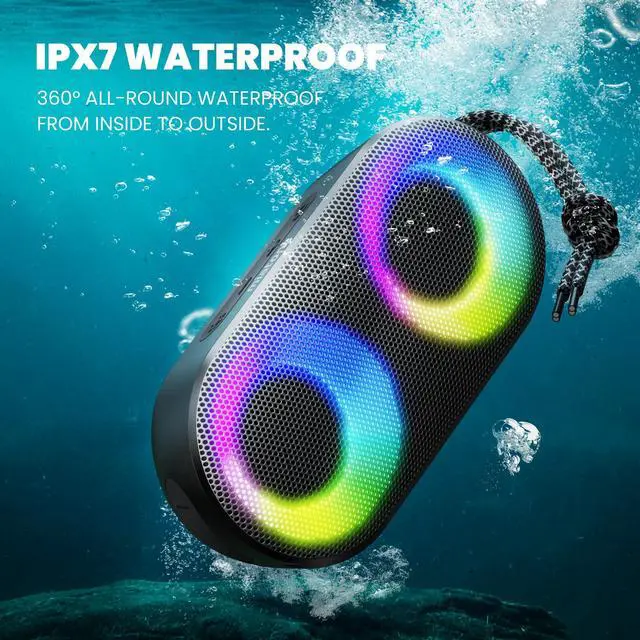 Alt view image 2 of 7 - Drum Shower Speaker with LED Lights, IPX7 Waterproof Bluetooth Speaker, 15W Loud Sound, Bluetooth 5.3, 24H Playtime, Portable Speaker for Bathroom, Shower, Pool, Beach, Teen Boys Girls Gifts