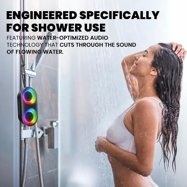 Alt view image 3 of 7 - Drum Shower Speaker with LED Lights, IPX7 Waterproof Bluetooth Speaker, 15W Loud Sound, Bluetooth 5.3, 24H Playtime, Portable Speaker for Bathroom, Shower, Pool, Beach, Teen Boys Girls Gifts
