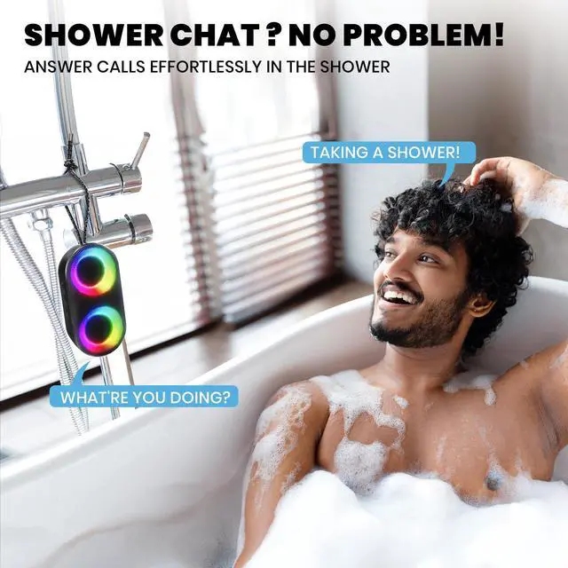 Alt view image 5 of 7 - Drum Shower Speaker with LED Lights, IPX7 Waterproof Bluetooth Speaker, 15W Loud Sound, Bluetooth 5.3, 24H Playtime, Portable Speaker for Bathroom, Shower, Pool, Beach, Teen Boys Girls Gifts