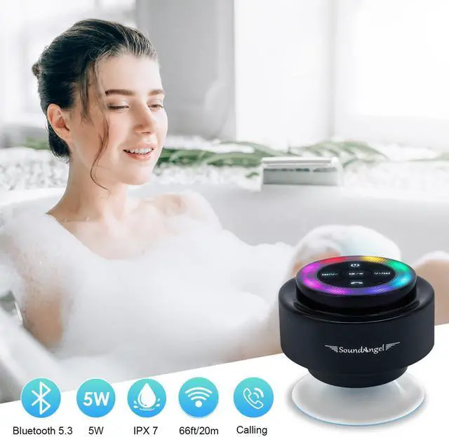 Alt view image 3 of 7 - Shower Speaker, Upgraded,Certified IPX7 Waterproof, Mini Bluetooth Wireless Small Speaker with Lights, Suction Cup and Mic for Bathroom, Crystal Sound&Bass,12H Playtime, Ideal Electronic Gifts
