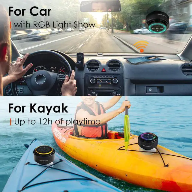 Alt view image 5 of 7 - Shower Speaker, Upgraded,Certified IPX7 Waterproof, Mini Bluetooth Wireless Small Speaker with Lights, Suction Cup and Mic for Bathroom, Crystal Sound&Bass,12H Playtime, Ideal Electronic Gifts