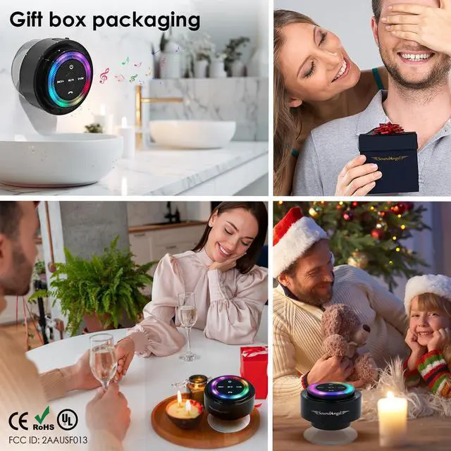 Alt view image 6 of 7 - Shower Speaker, Upgraded,Certified IPX7 Waterproof, Mini Bluetooth Wireless Small Speaker with Lights, Suction Cup and Mic for Bathroom, Crystal Sound&Bass,12H Playtime, Ideal Electronic Gifts