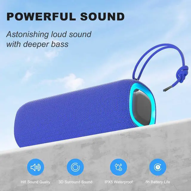 Alt view image 4 of 7 - Bluetooth Speaker, Portable Wireless Clear Loud Stereo Sound IPX5 Waterproof with RGB Lights BT5.3 Long Playtime TWS Pairing,for Home Party Outdoor Beach,Great Gift Choice (Blue)