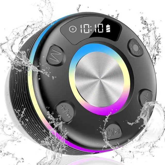 Main image of Bluetooth Shower Speaker, Portable Bluetooth Speaker 360° HD Sound, RGB Lights, IPX7 Waterproof Wireless Speaker with Suction Cup and Mic, Shower Radio for Party/Outdoor/Travel/Gifts/Black