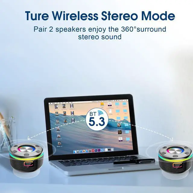Alt view image 5 of 7 - Bluetooth Shower Speaker, Portable Bluetooth Speaker 360° HD Sound, RGB Lights, IPX7 Waterproof Wireless Speaker with Suction Cup and Mic, Shower Radio for Party/Outdoor/Travel/Gifts/Black