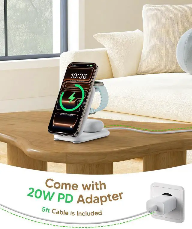 Alt view image 7 of 7 - Traveling Fast Wireless Charging Station for Apple Devices, Magnetic 3 in 1 MagSafe Charger Stand for iPhone 17 16 15 14 13 12 Pro Max Plus Air, Apple Watch&Air pods Pro