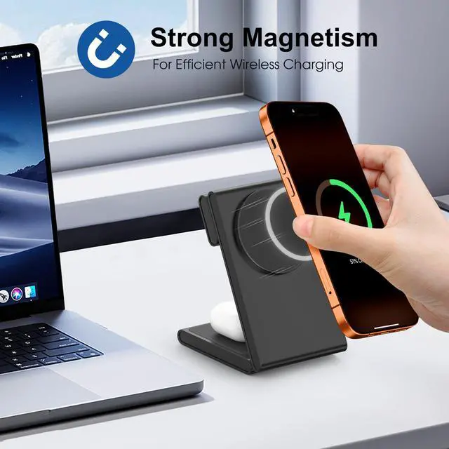 Alt view image 2 of 7 - 3 in 1 Wireless Charging Station for Multiple Devices, Fast Foldable Travel Mag-Safe Stand for iPhone 17/16/15/14/13 Series, Magnetic Charger for Apple Watch 11/10/Ultra 3/2/AirPods 4 with 20W Adapter