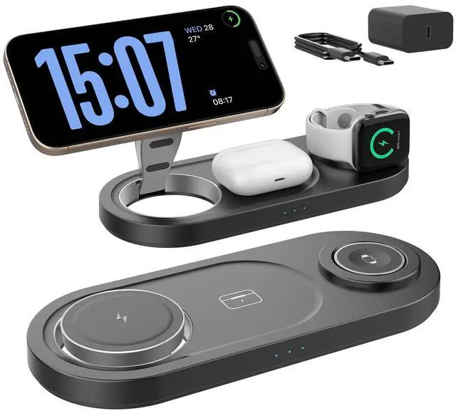 Main image of 2025 "Mdrndock Magnetic 3 in 1 Charging Station Apple,Foldable Wireless Charger Stand for Mag-Safe for iPhone 17/16/15/14/13/12/Pro Max/Pro/Mini/Plus,Apple Watch Series, Air Pods pro/2/3/4