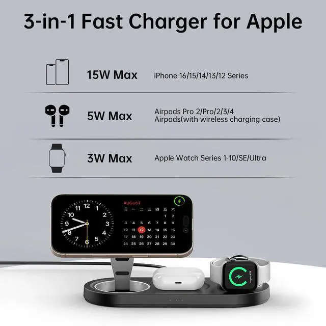 Alt view image 2 of 7 - 2025 "Mdrndock Magnetic 3 in 1 Charging Station Apple,Foldable Wireless Charger Stand for Mag-Safe for iPhone 17/16/15/14/13/12/Pro Max/Pro/Mini/Plus,Apple Watch Series, Air Pods pro/2/3/4