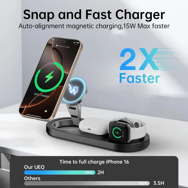 Alt view image 4 of 7 - 2025 "Mdrndock Magnetic 3 in 1 Charging Station Apple,Foldable Wireless Charger Stand for Mag-Safe for iPhone 17/16/15/14/13/12/Pro Max/Pro/Mini/Plus,Apple Watch Series, Air Pods pro/2/3/4