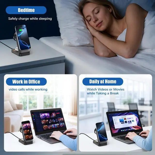 Alt view image 5 of 7 - 3 in 1 Wireless Charger Station for Multiple Apple Devices, Foldable Magnetic MagSafe Charging Stand, Portable Fast Travel Charger for iPhone 17/16/15/14/13/12/11 Pro Max/Apple Watch Series/Airpods