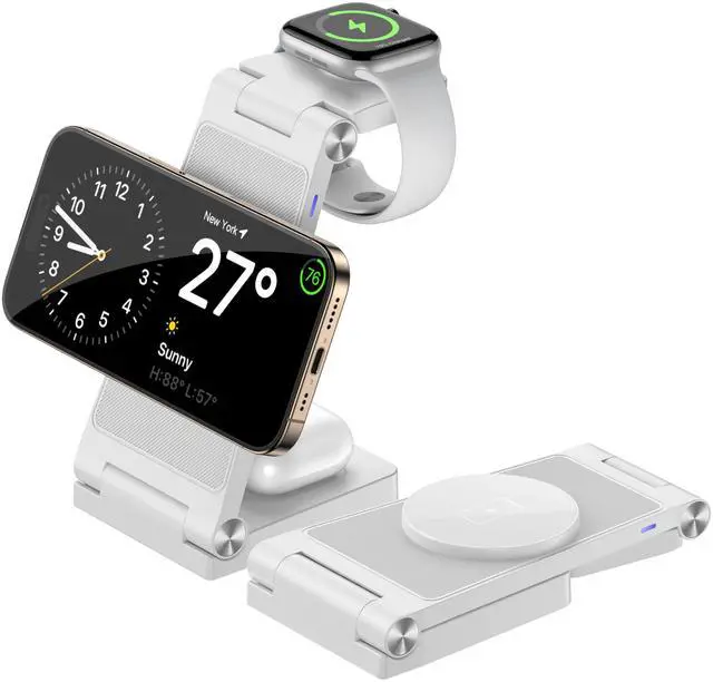 Main image of Magnetic Wireless Charger Stand, 3 in 1 Foldable Wireless Charging Station with 20W Adapter, Travel Charger for Multiple Devices for iPhone 17 16 15 14 13 12 Pro/Max/Plus/Mini, iWatch, AirPods