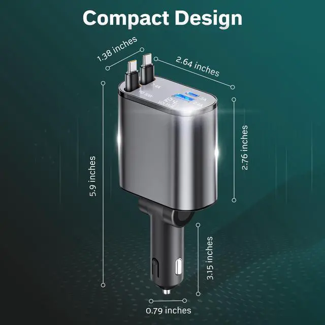 Alt view image 3 of 7 - Super Fast 4-in-1 Retractable Dual C Type Car Charger | PD30W Charger for Multiple Devices | 82 cm Long, Flexible,Universal & Compact Design | Compatible for iphones, Samsung & Android Devices