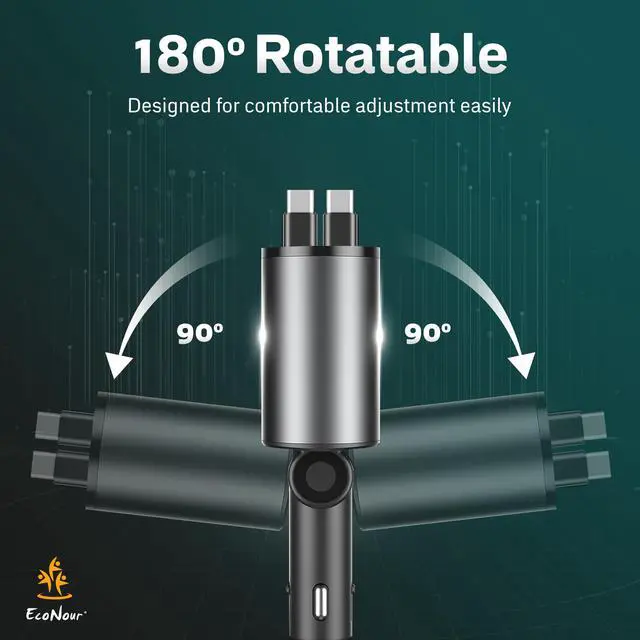 Alt view image 5 of 7 - Super Fast 4-in-1 Retractable Dual C Type Car Charger | PD30W Charger for Multiple Devices | 82 cm Long, Flexible,Universal & Compact Design | Compatible for iphones, Samsung & Android Devices