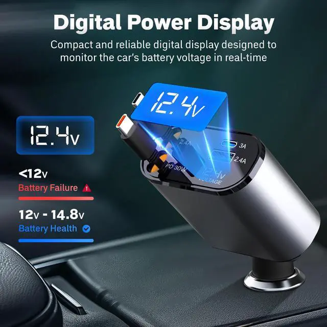 Alt view image 4 of 7 - Super Fast 4-in-1 Retractable Dual C Type Car Charger | PD30W Charger for Multiple Devices | 82 cm Long, Flexible,Universal & Compact Design | Compatible for iphones, Samsung & Android Devices