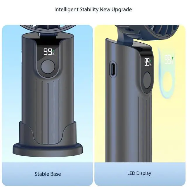 Alt view image 3 of 7 - Portable Handheld Fan with 5000mAh Battery & Real-Time Battery Display - 180° Adjustable, USB Rechargeable, Foldable Design for Travel/Summer/Outdoor/Office/Concerts (7-19 Hours Runtime) - Ideal Gift