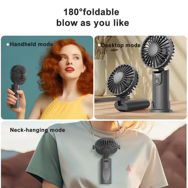Alt view image 5 of 7 - Portable Handheld Fan with 5000mAh Battery & Real-Time Battery Display - 180° Adjustable, USB Rechargeable, Foldable Design for Travel/Summer/Outdoor/Office/Concerts (7-19 Hours Runtime) - Ideal Gift