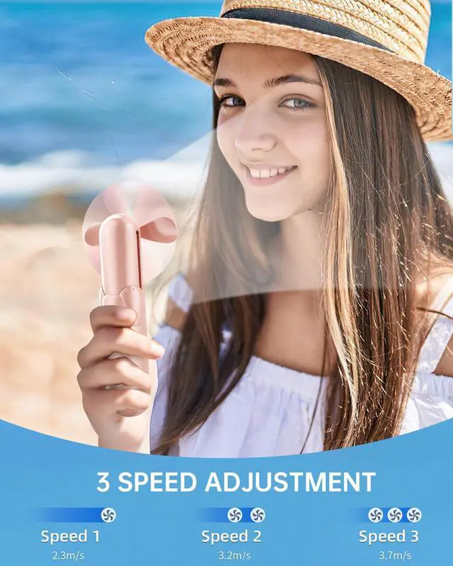 Alt view image 2 of 7 - Mini Handheld Fan, Portable Hand Fan with USB Rechargeable, 2000 mAh Battery Operated, 3 Speeds Adjustable, 2 IN 1 Small Personal Pocket Fan for Women Girls Travel Outdoor
