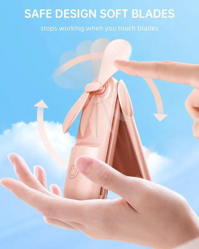 Alt view image 4 of 7 - Mini Handheld Fan, Portable Hand Fan with USB Rechargeable, 2000 mAh Battery Operated, 3 Speeds Adjustable, 2 IN 1 Small Personal Pocket Fan for Women Girls Travel Outdoor