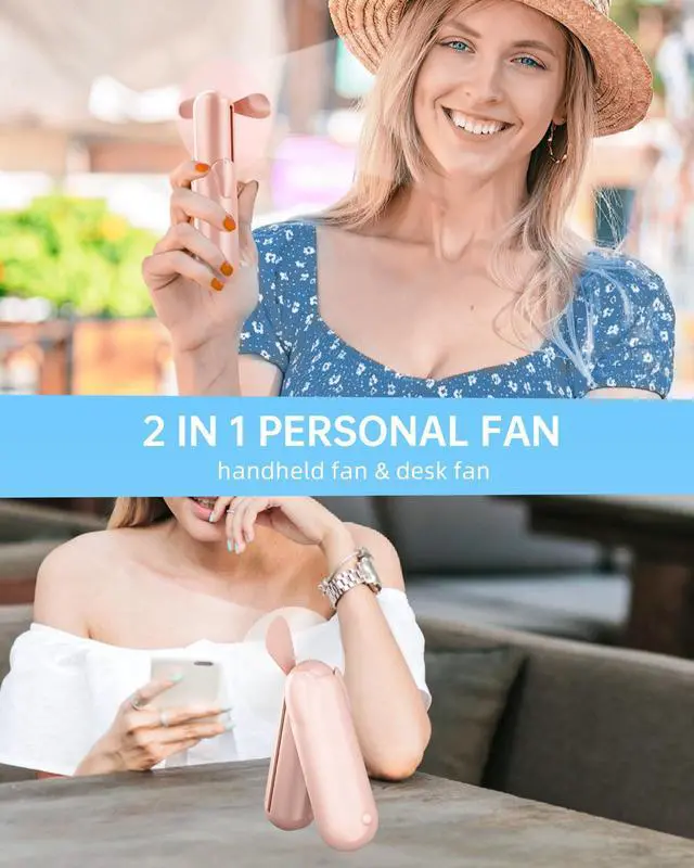 Alt view image 6 of 7 - Mini Handheld Fan, Portable Hand Fan with USB Rechargeable, 2000 mAh Battery Operated, 3 Speeds Adjustable, 2 IN 1 Small Personal Pocket Fan for Women Girls Travel Outdoor