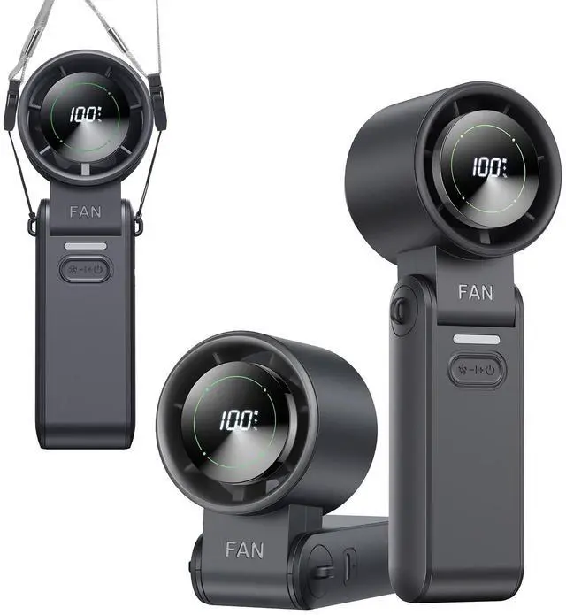 Main image of 3-in-1 Portable Handheld Turbo Fan-100 Speeds, 13500 RPM, 12Hrs Cooling, Digital Display, 120° Rotation, USB Rechargeable Mini Hand Held Personal Fan for Travel, Makeup, Outdoor, Indoor (Black)