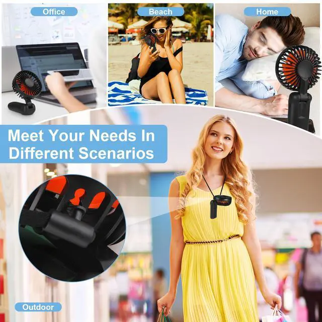 Alt view image 2 of 6 - Portable Handheld Fan, Mini Desk Fan Rechargeable with LED Display, 180° Foldable Personal Fan with Lanyard as Neck Fan, Strong Wind and 6 Speed for Travel Makeup Eyelash Beach Outdoor(Black)