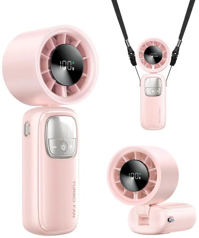 Main image of 3-in-1 Portable Handheld Turbo Fan-100 Speeds, 15000 RPM, 10Hrs Cooling, LED Display, 90° Rotation, Small Travel Fan, Mini Foldable Hand Held Personal Fan for Women Men (Pink)