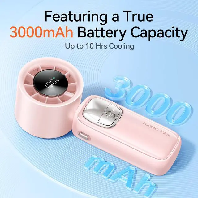 Alt view image 6 of 7 - 3-in-1 Portable Handheld Turbo Fan-100 Speeds, 15000 RPM, 10Hrs Cooling, LED Display, 90° Rotation, Small Travel Fan, Mini Foldable Hand Held Personal Fan for Women Men (Pink)