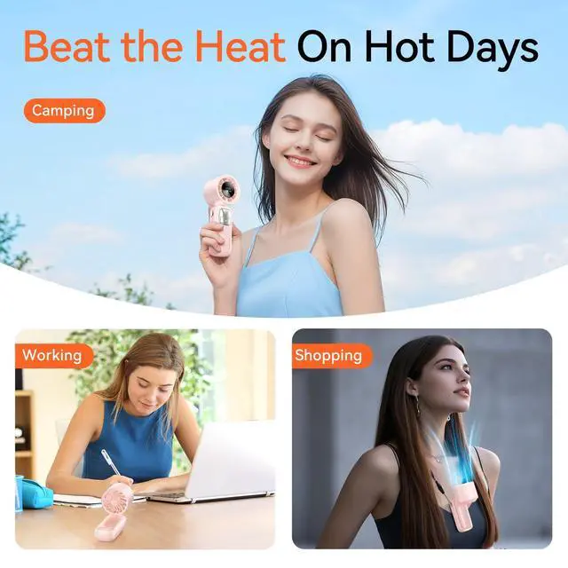 Alt view image 7 of 7 - 3-in-1 Portable Handheld Turbo Fan-100 Speeds, 15000 RPM, 10Hrs Cooling, LED Display, 90° Rotation, Small Travel Fan, Mini Foldable Hand Held Personal Fan for Women Men (Pink)