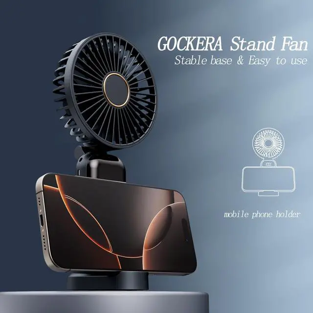 Alt view image 5 of 6 - Portable Fan, 4200mAh Battery Operated Fan, 5 Speeds&Digital Display, Makeup Fans for Women with Base, 180°Foldable 3in1 Handheld/Neck/Desk Fan for Outdoor Indoor,Ultra Quiet (Black white)