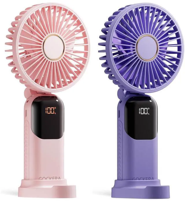Main image of Portable Fan, 4200mAh Battery Operated Fan, 5 Speeds&Digital Display, Makeup Fans for Women with Base, 180°Foldable 3in1 Handheld/Neck/Desk Fan for Outdoor Indoor,Ultra Quiet (Pink Purple)