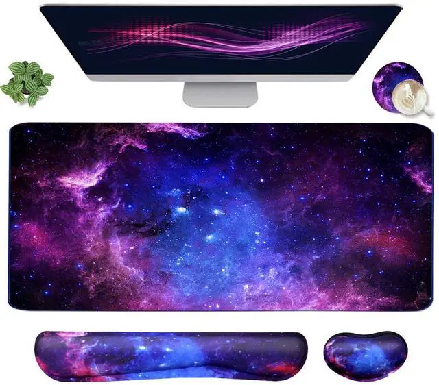 Main image of Large Mouse Pad and Keyboard Wrist Rest, Desk Pad for Keyboard and Mouse, 4-in-1 Large Gaming Mouse Pad with Wrist Support, Desk Mat for Home Office Study Game-Galaxy Fluid