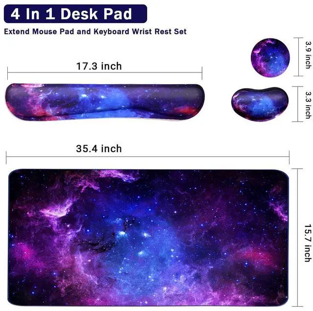 Alt view image 2 of 7 - Large Mouse Pad and Keyboard Wrist Rest, Desk Pad for Keyboard and Mouse, 4-in-1 Large Gaming Mouse Pad with Wrist Support, Desk Mat for Home Office Study Game-Galaxy Fluid