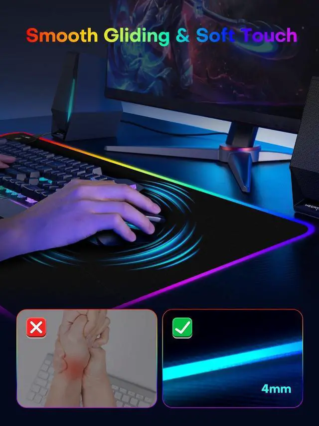Alt view image 5 of 7 - 2-in-1 RGB Gaming Mouse Pad with Wireless Charging, 31.5"x15.8" Large, 24 Light Effects, Non-Slip Base, Waterproof Ultra-Smooth Surface, No Adapter